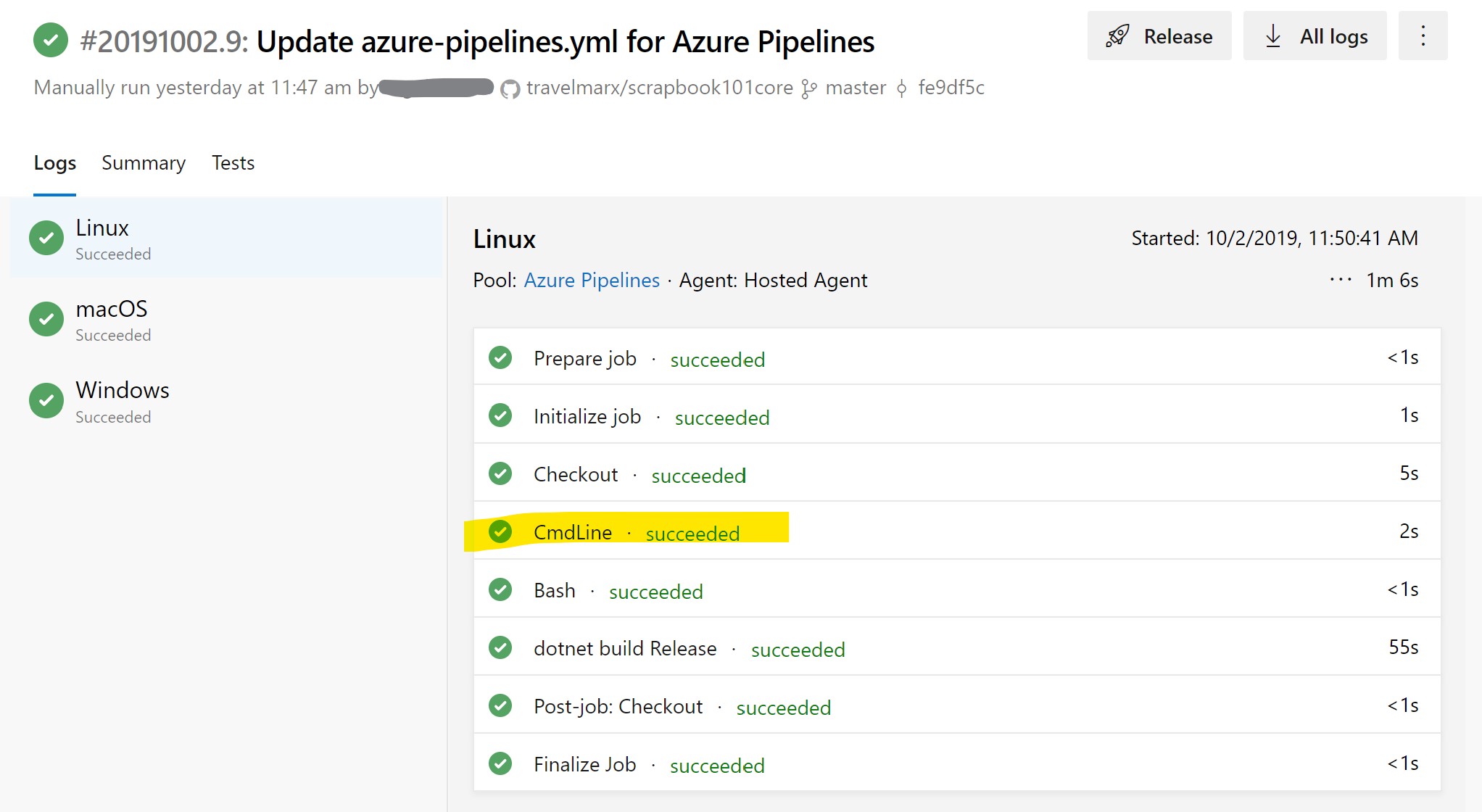 Build pipeline example with three agents